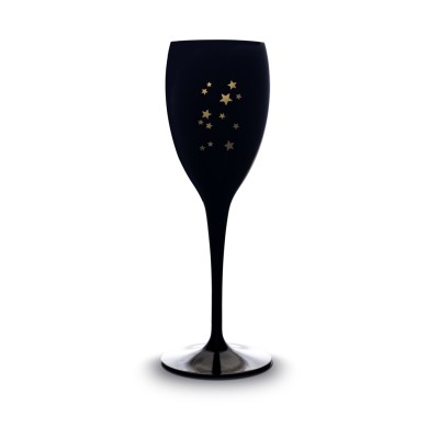 1x Zwart Champagneglas 17cl Kunststof met Gouden Sterretjes